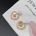 Natural 6-7mm Freshwater Pearl Stud Earrings Bread Shape 18K Gold Plated AAAA Grade Luxury White Pearl Women's Jewelry
