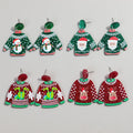 Vintage Creative Winter Xmas Warm Sweater Santa Elk Snowman Merry Christmas Deer Casual Printed Acrylic Drop Earrings for Women