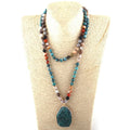 Lady 8mm Natural Multi Stone Long Knotted Handmade Oval Stone Pendant Necklace Yoga 108pc Mala Necklace