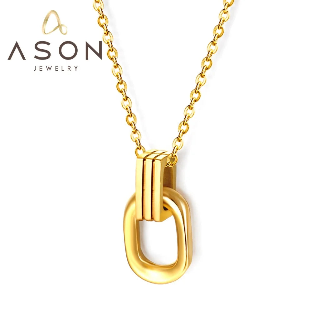 Ason Hot Sale Fashion Style Round Pendant Necklace Jewelry Choker Stainless Steel 18k Gold Plated Necklace for Women