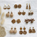 Korean Heart Bowknot Leopard Earrings Ball Square Wooden Drop Earrings for Women