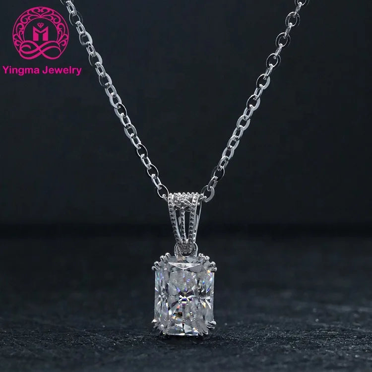 AU585 Custom White Gold Moissanite Jewelry Pendant D VVS1  6x8mm 2 Carat Radiant Cut 14k Gold Moissanite Necklace for Ladies