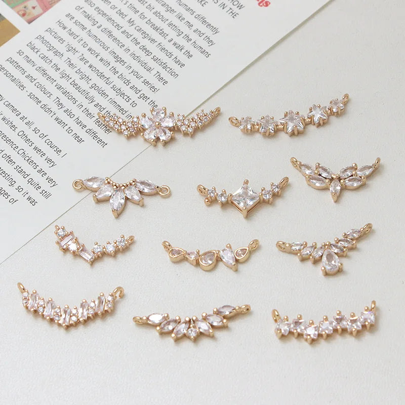 Wholesale 5mm 7mm Zircon Charms Willow Leaf Lace Collar Double U Shape Pendant for DIY Necklaces Bracelets Ankles Accessories