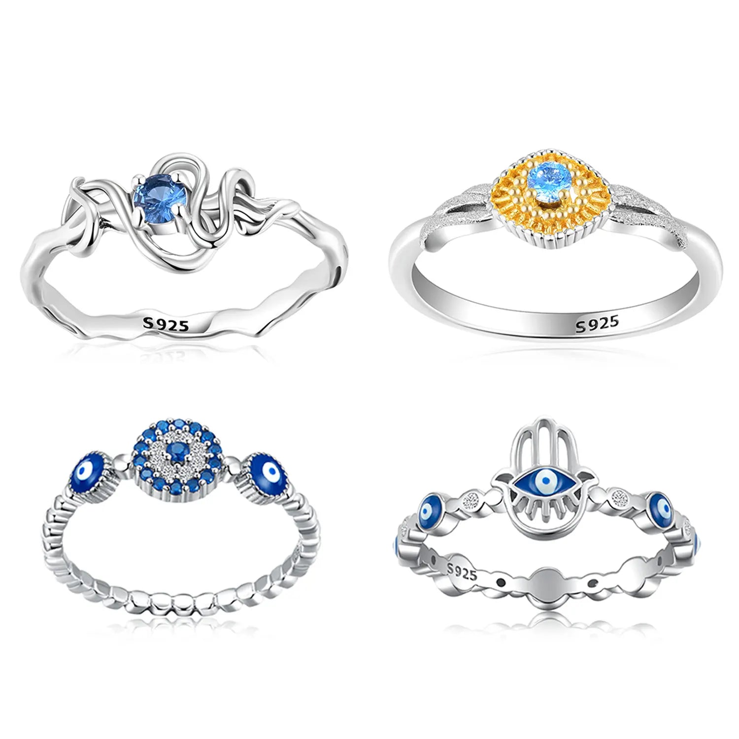 Devil's Eye Ring Authentic 925 Sterling Silver Hand of Fatima Finger Rings with Blue Zirconia Jewelry for Women Fine Accessory