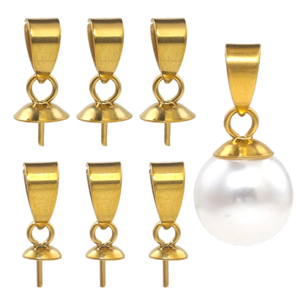 Stainless Steel Pendant Components Bails Pearl Beads Findings for Jewelry Making DIY Connectors Accessories