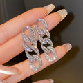 Cuba Bling Bling Rhinestone Drop Earrings Exaggerated Long Chain Tassel Dangle Crystal Rhinestone Earrings Women