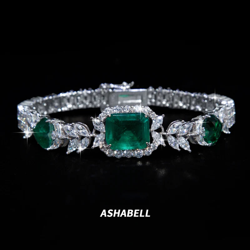 Deluxe New 925 Sterling Silver Emerald CZ 7A Zircon Full Diamond Bracelet Trendy Stylish Wedding Gift for Women