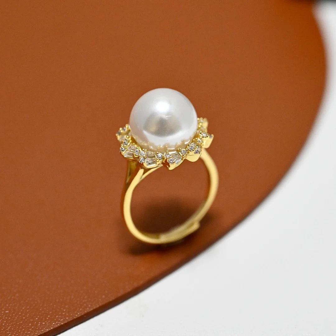 R1204 11-12mm Natural Freshwater Pearl Ring Accessory 925 Sterling Silver Adjustable Size Engagement Jewelry Ring for Women