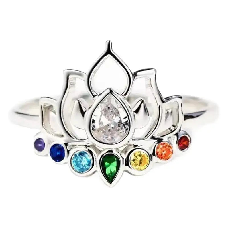 Rainbow Lotus Rings 925 Sterling Silver for Women  Men