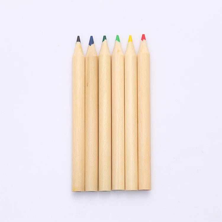 JR JR-color Pencil 1 Custom Mini 3.5inch HB Lead Colored Pencils Set Promotion Natural 6 Colors Shape Silk Screen Pencil