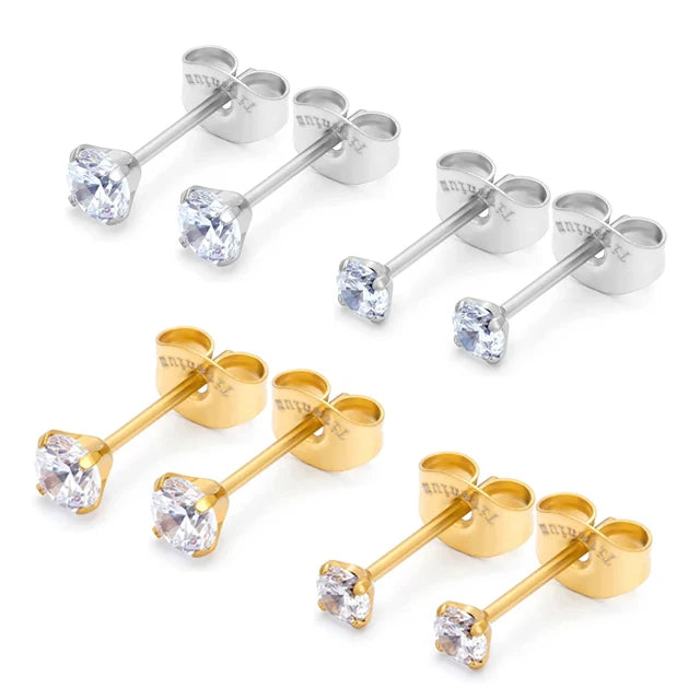 G23 Titanium Small Gold Color Earrings Stone CZ Crystal Ear Studs Surgical Steel Cubic Zirconia Helix Earring Women Accessories