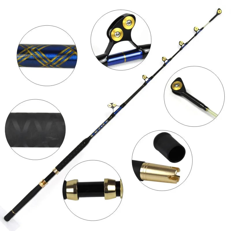 Sea Fishing Trolling Rod Fiberglass Game Rod 20-40lbs Pac Bay Roller Guides Nylon Butt Blue Spear Fishing Rod