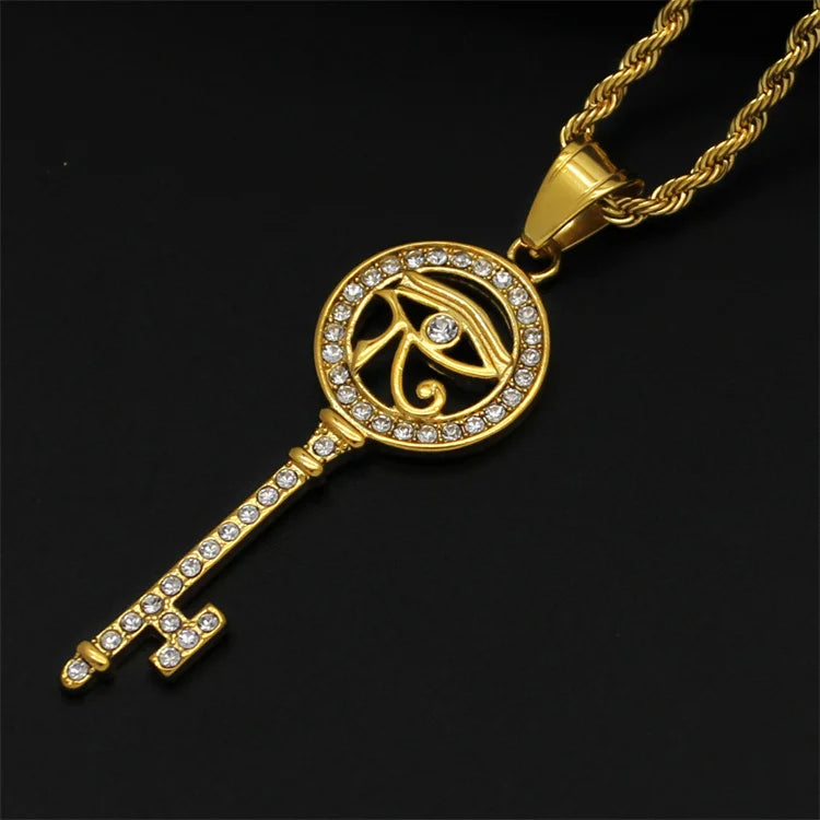 Best Selling 18k Gold Plated Zircon Rhinestone Evils Eye of Horus Necklace for Men