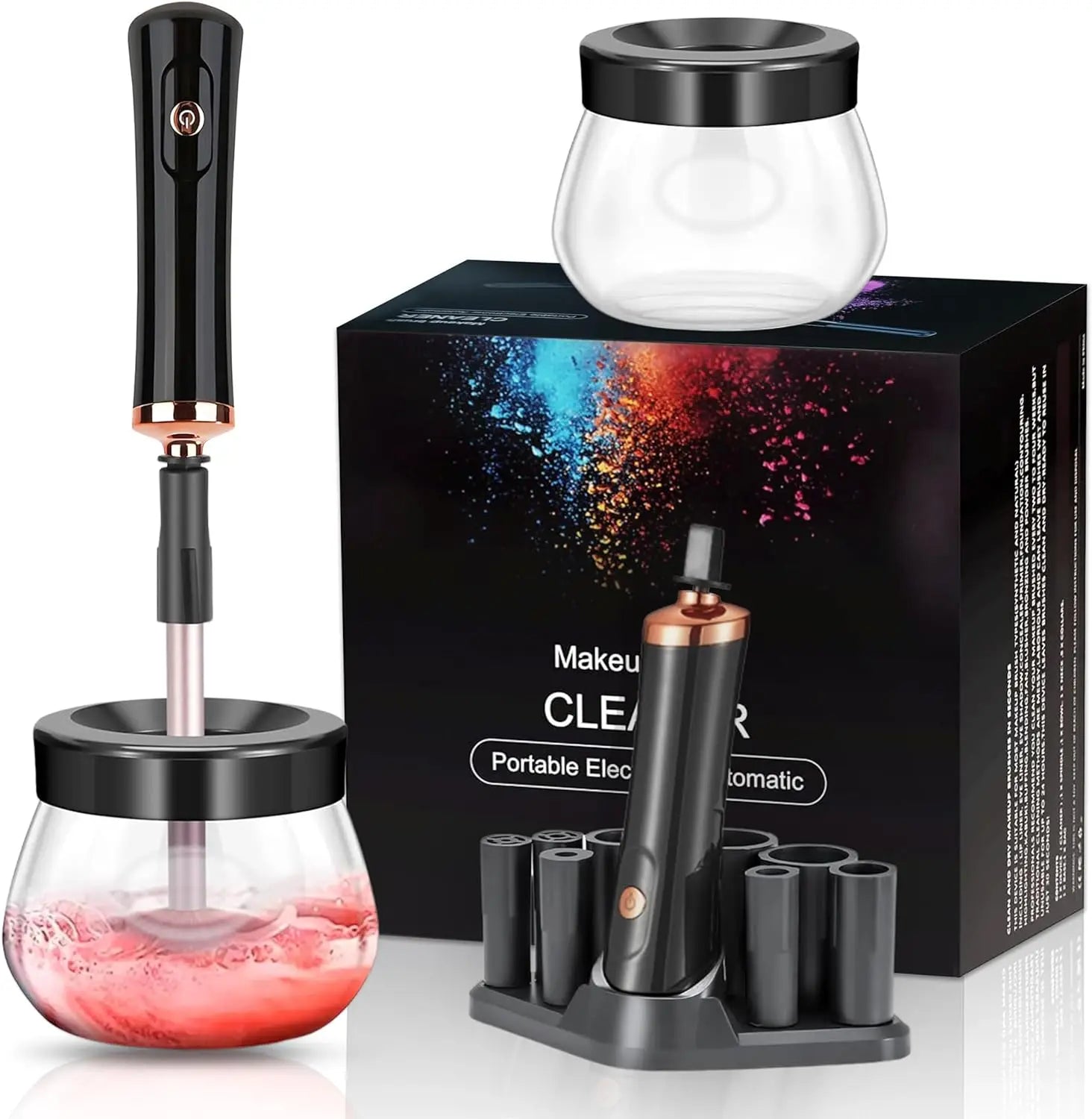 New Potable Makeup Brush Dryer 8 Rubber Collars Automatic Cosmetic Brush Spinner Electric Makeup Brush Cleaner Machine
