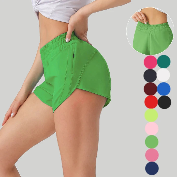 Womens Summer New 2.5-inch Drawstring Design Loose Breathable Quick Drying Zipper Pocket Workout Running Yoga Gym Shorts