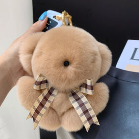 Fashion Cute Bear Keychain Rex Rabbit Fur Fluffy Bear Pendant Doll Children's Gift School Bag Pendant