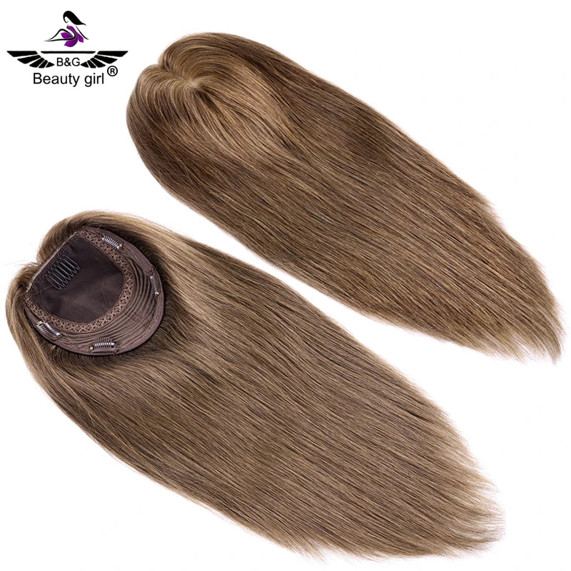 Online Wig Shop Luxury Virgin Russian Human Hair Medium Brown Color 8 Soft None Layer Silky Sot Silk Base Jewish Topper
