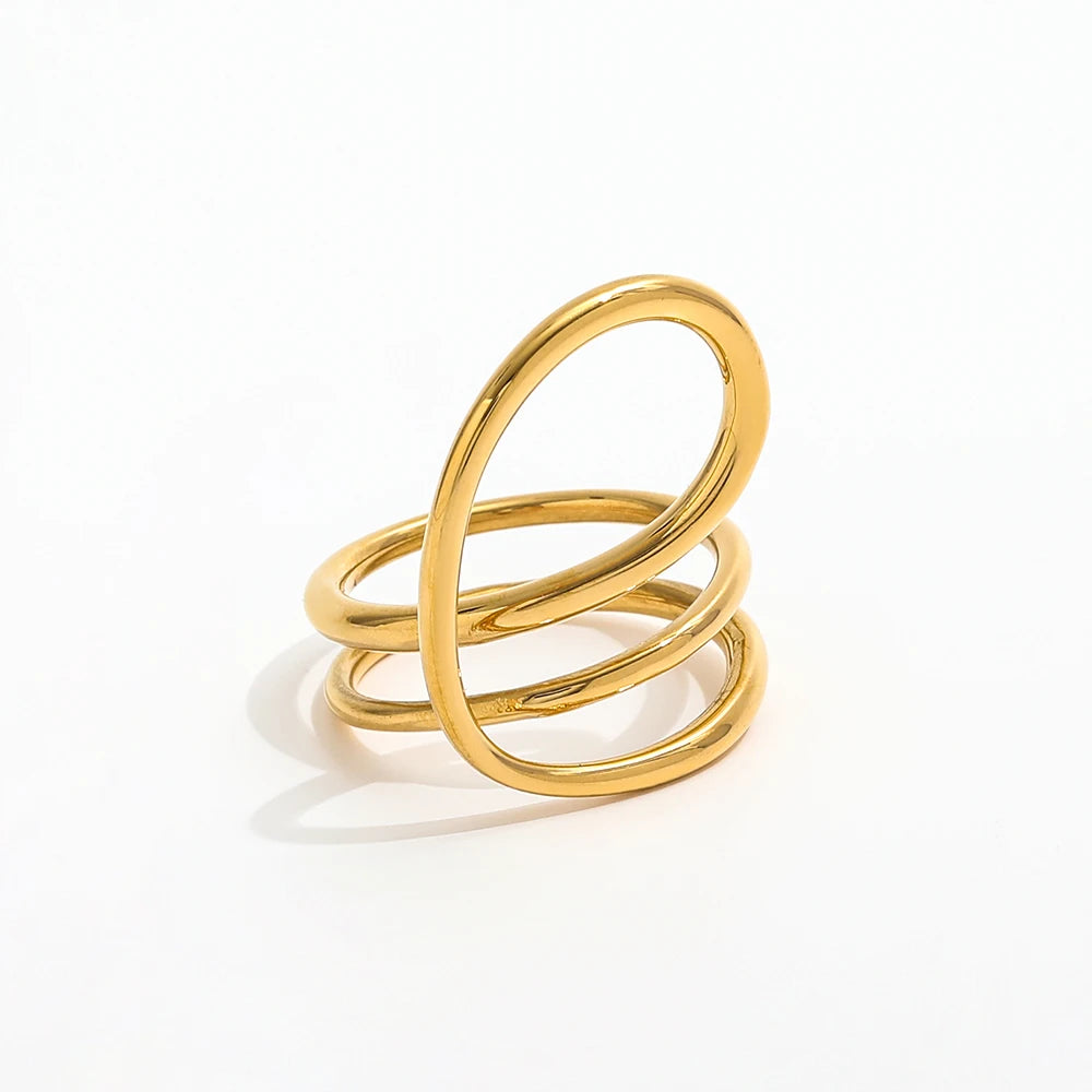 Fenny 18K Gold Plated Wholesale Tarnish Free Geometric Irregular Line Circle Stainless Steel Index Finger Ring Trendy for Women