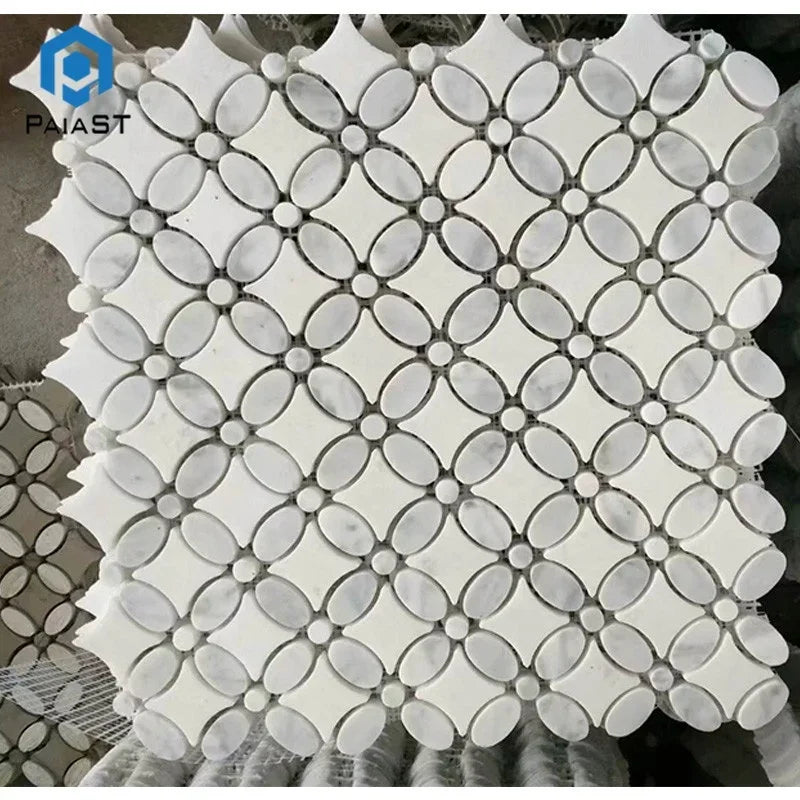 Wholesale China Custom Made Thassos White Marble Mosaic Parquet Modern Waterjet Flower Design Stone Tiles Interior Wall Kitchen
