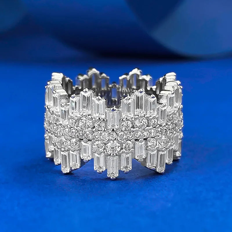 New Collection of 925 Sterling Silver Women's Rings with Irregular Diamond Setting Jewelry Wholesale