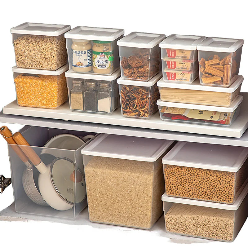 Freezer Safe Plastic Storage Box for Kitchen Food Container Preservation Dustproof and Waterproof Organizer for Pantry Storage
