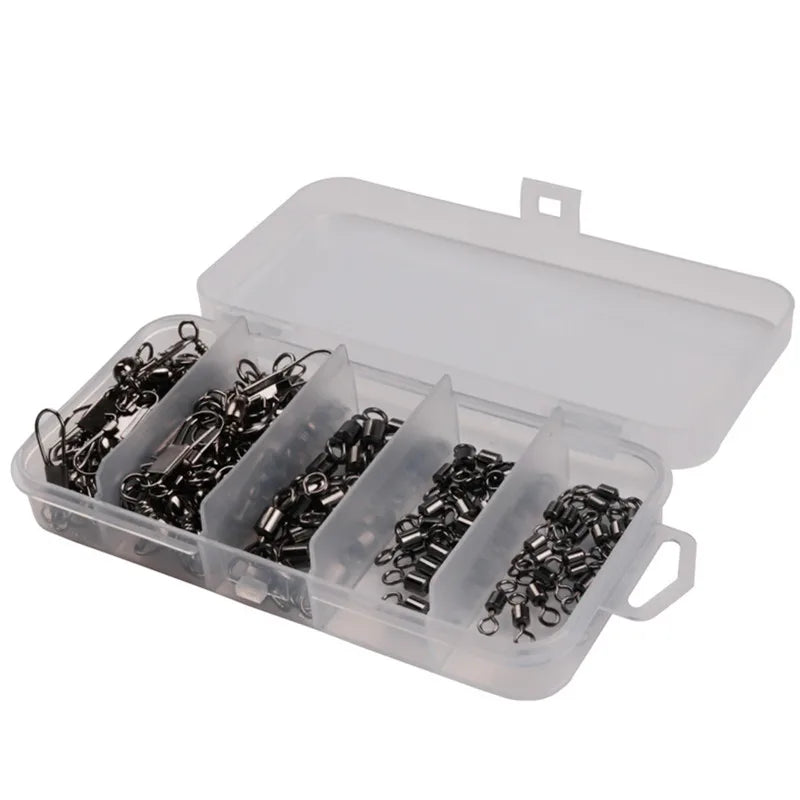 50pcs/ Set Fishing Swivel Connector Kit Swivel Connector Hooked Snaps Ball Bearing Fishhook Lure Tackle Kit