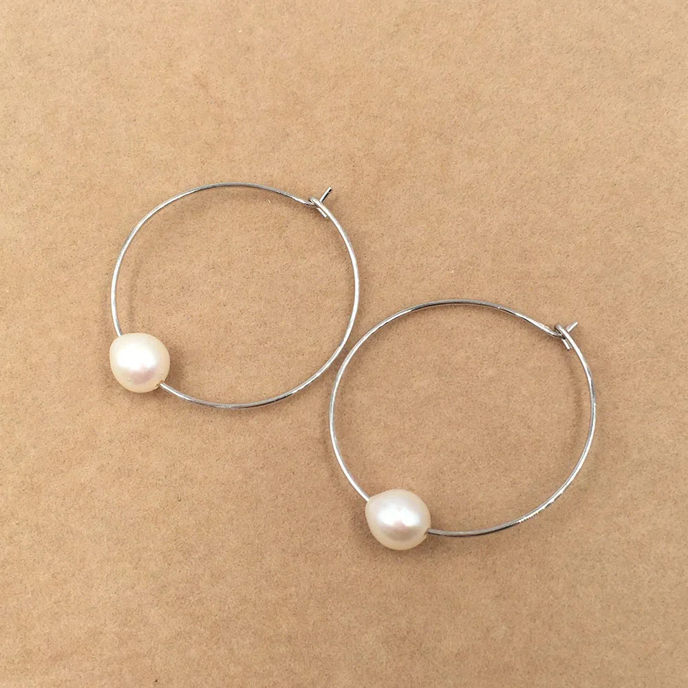 8-9 mm Freshwater Rice Pearl Earring Loop 100% Natural 925 Sterling Silver Gold Plated 33 mm Hook