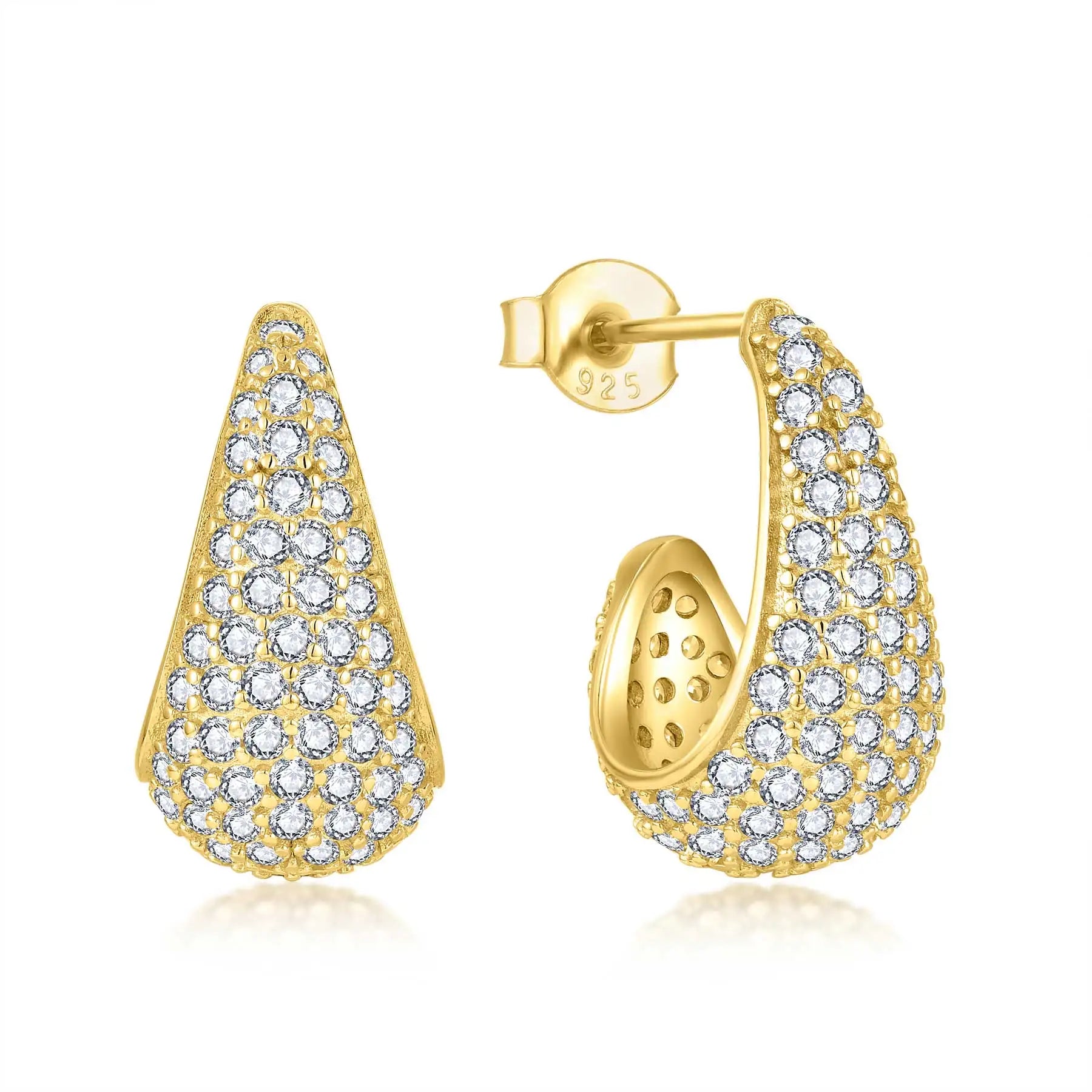 QX Custom OEM Minimalist Dainty 925 Sterling Silver Zircon Vintage Fine Jewelry 18k Gold Plated CC Waterdrop Earing Women Luxury