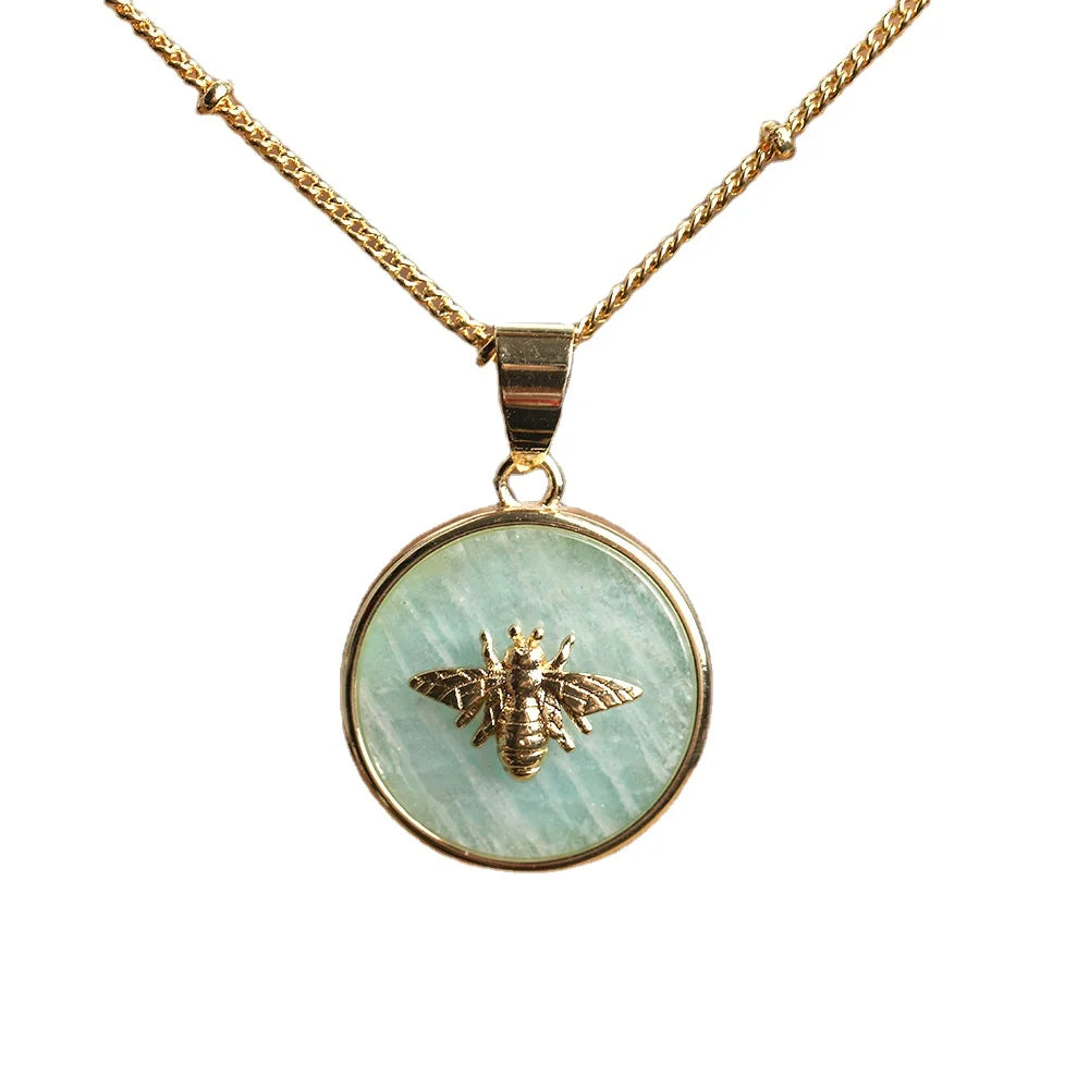 Bee Necklace Trendy Jewelry for Women Girl Amazonite Labradorite Everyday Gift