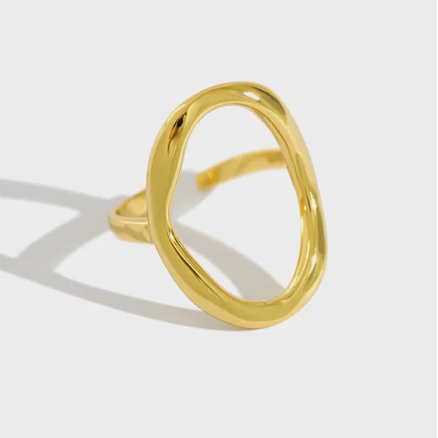 Geometric Oval Irregular Design Jewelry Gold Plated S925 Sterling Silver Open Adjustable Ring for Women JA280
