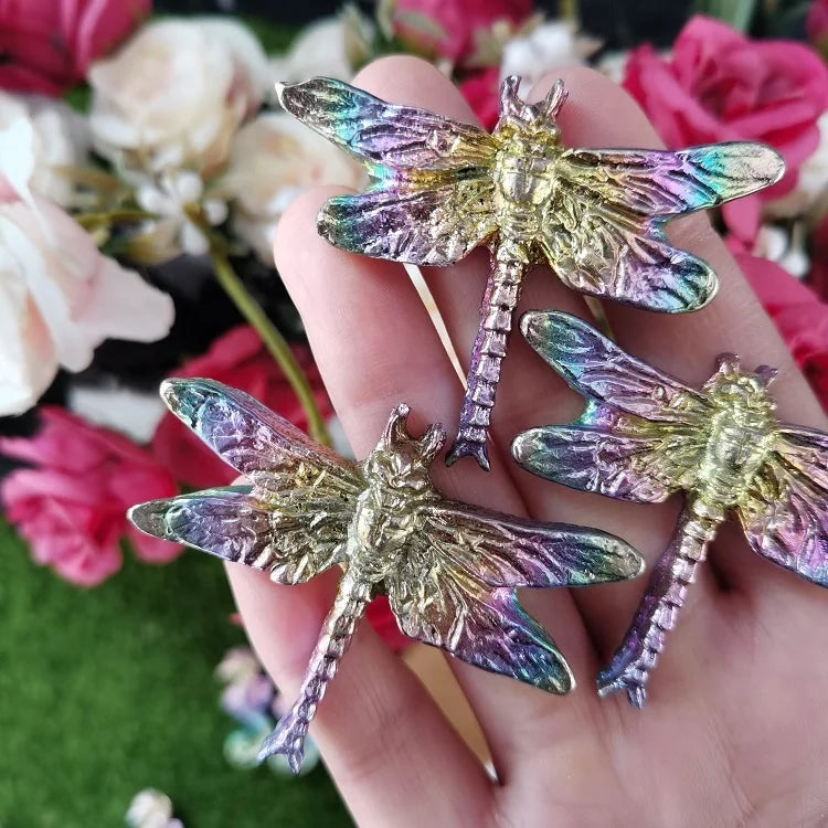 Hand Carved Crystals Carving Craft Sea Horse Rainbow Bismuth Dragonfly for Ornaments