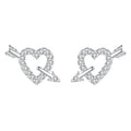Fashion 925 Sterling Silver Love Heart Shape Women Simple Full Diamond Micro Inlaid Cupid Arrow Stud Earrings