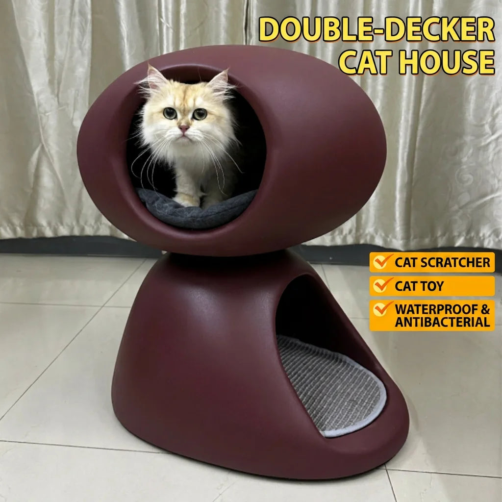 Eco-friendly Upper Lower Two Layers Cat Nest Villa Household Indoor Pet Cat House Suede Four Seasons