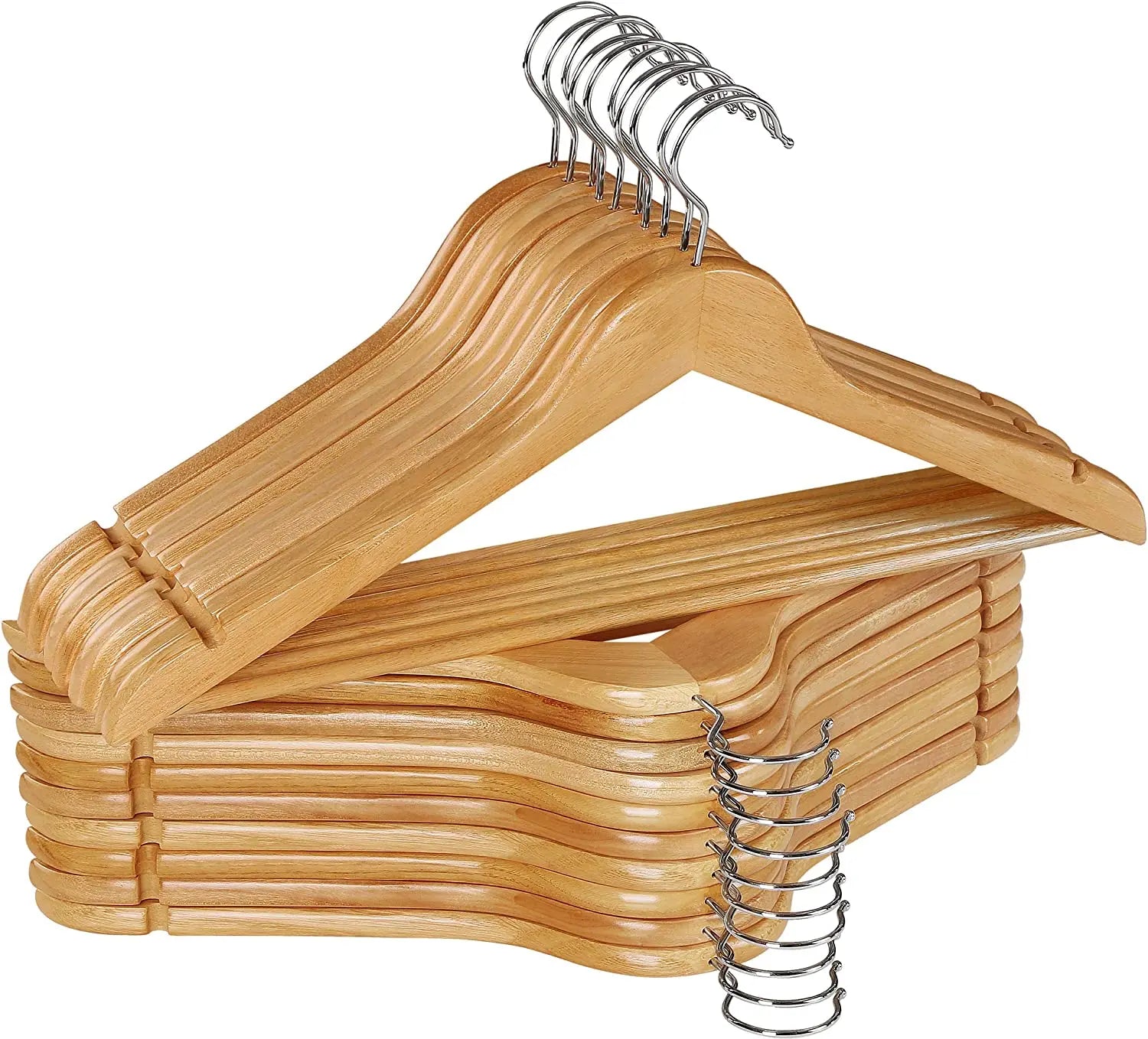 Solid Wood Coat Hangers with Stylish Chrome Hooks Heavy-duty Clothes Jacket Shirt Curved Hangers Quality Wooden OPP Bag Single
