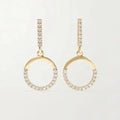 LOZRUNVE 925 Sterling Silver Pave Geometric 14K Karat Gold Plated Pave CZ Half Moon Drop Stud Earring