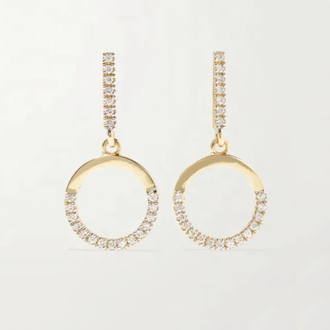 LOZRUNVE 925 Sterling Silver Pave Geometric 14K Karat Gold Plated Pave CZ Half Moon Drop Stud Earring
