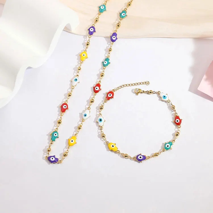 Wholesale Stainless Steel Fashion Jewelry Sets 14k Gold Jewelry Wholesale Lucky Colorful Hand Charms Necklace