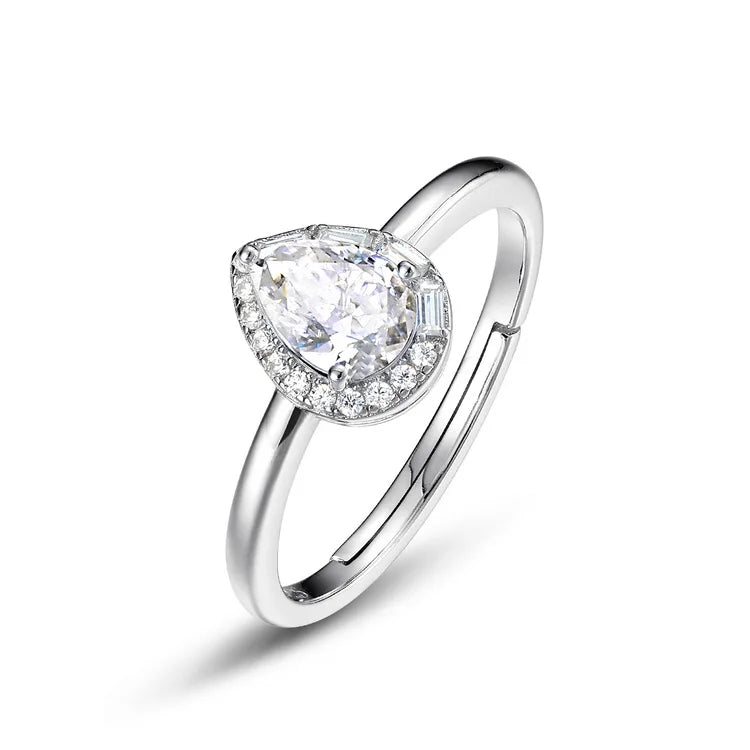Pear Shape Moissanite Engagement Ring S925 Sterling Silver Elegant Diamond Wedding Jewelry Ring for Girls or Women