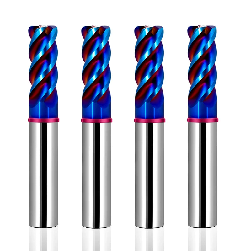 AZZKOR 4F Endmills Color-Ring Blue Nano Coating Tungsten Carbide Round Nose Milling Cutter for CNC
