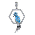 Unique Rhodium Plated 925 Sterling Silver for Swiss Blue Topaz Bird Pendant Mother's Day Gift for Women with Charm Pendants
