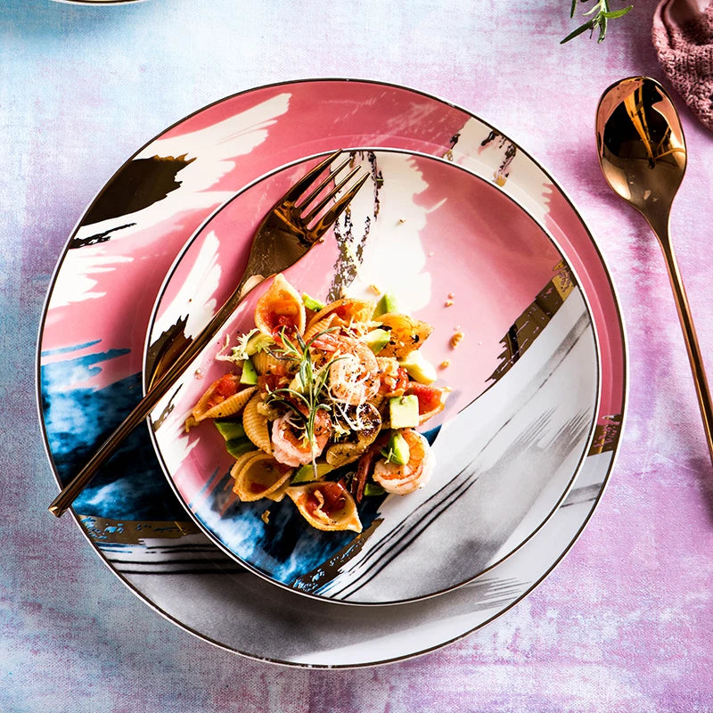 Wholesale Colorful Ceramic Dinner Plate Fruit Dessert Sushi Serving Tray Snack Steak Show Plate Kitchen Restaurant Tableware