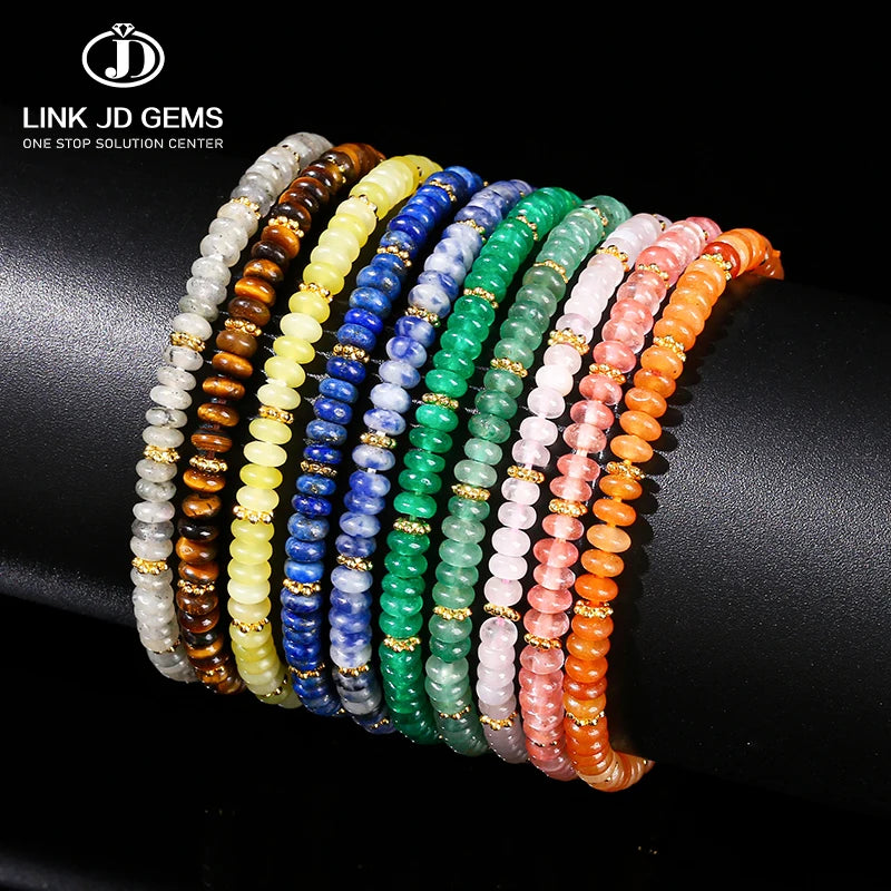 JD GEMS Classic Wholesale 5*2 mm Crystal Agate Stone Spacer Beads Bangle Natural Pink Quartz Shape Bracelet Customized Unisex