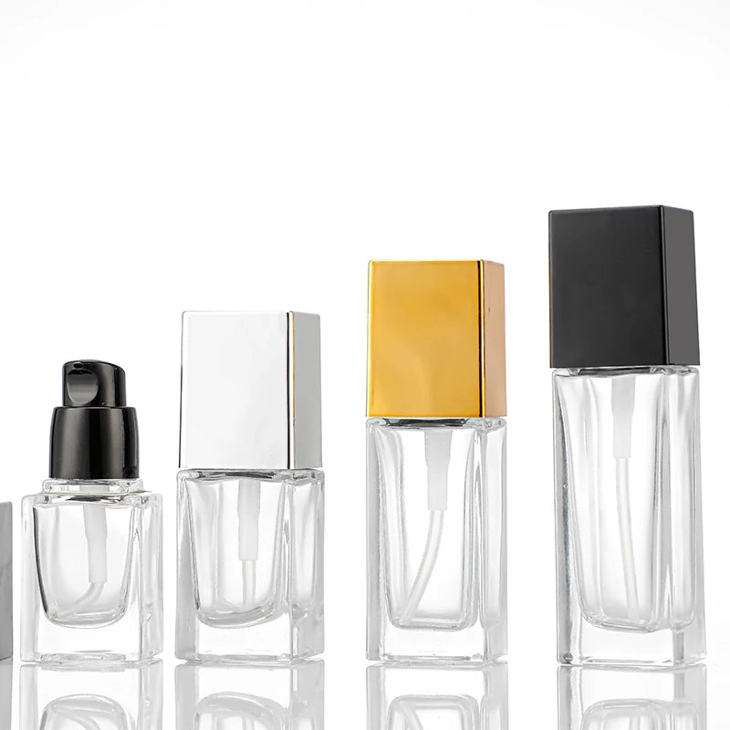 Custom Mini Cosmetic Bottle 15ml 20ml 30ml 40ml square Glass Bottles for Cosmetic
