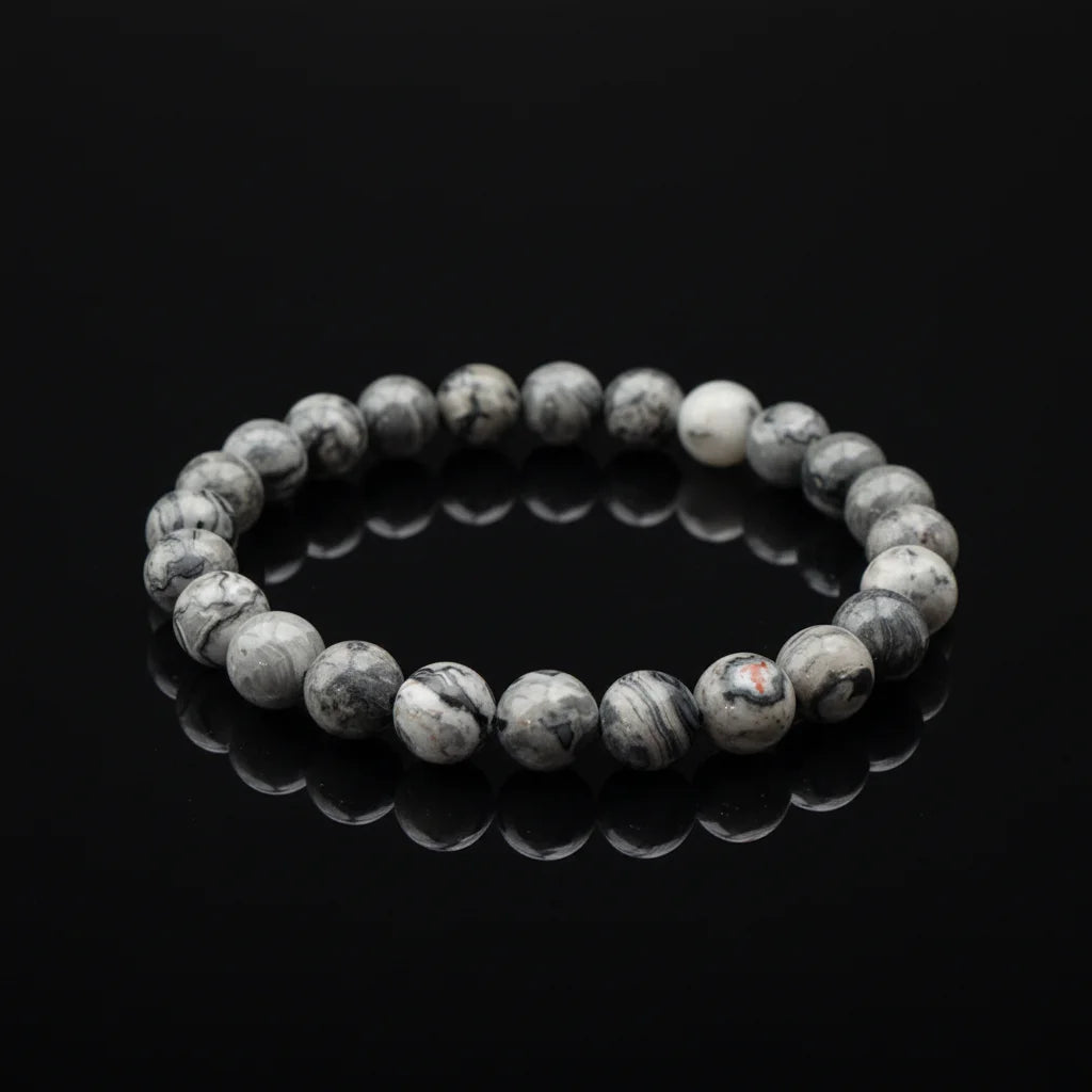 8mm Fashion Stone Bead Bracelet Map Jasper Stone Stretch Natural for Unisex Jewelry Gift Gemstone Beads Bracelets