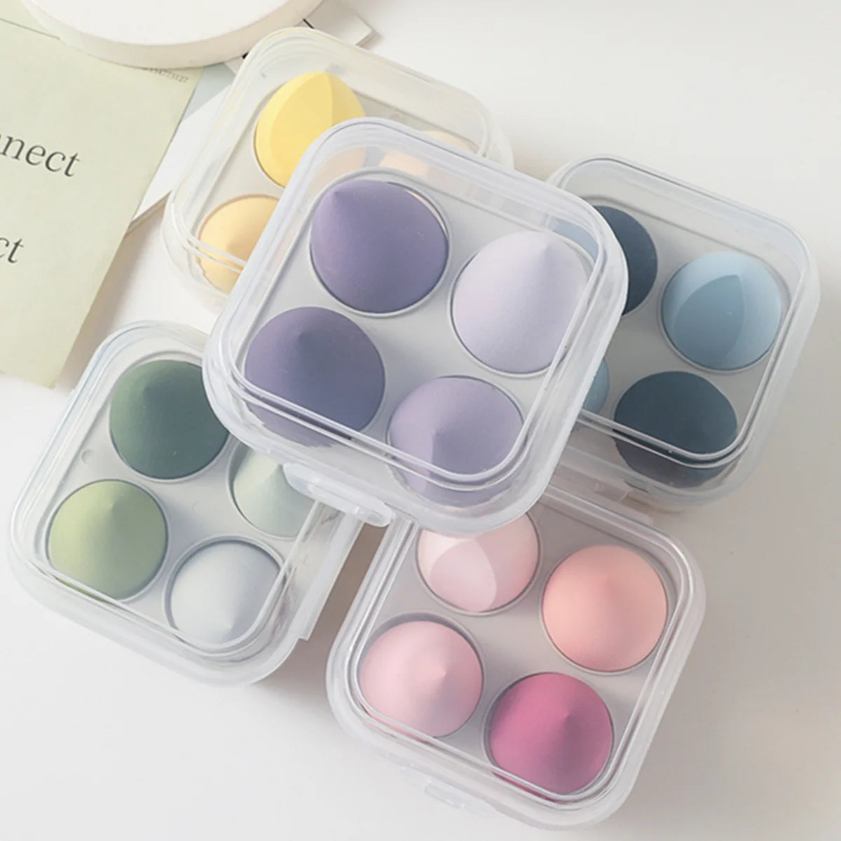 4pcs Makeup Sponge Powder Puff Dry and Wet Combined Beauty Cosmetic Ball Foundation Powder Puff Bevel Cut Make up Sponge Tools