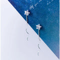 Small Cubic Zircon Star Shape Ear Threader Twisted Chain 925 Sterling Silver Dangle Drop Earrings Fashion Jewelry for Women