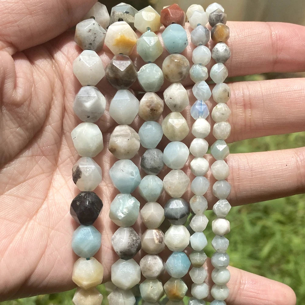 AsVrai U Natural Stone Beads Faceted Amazonite Round Loose Spacer Bead for Jewelry Making DIY Handmade Bracelet Necklace MegaBDM