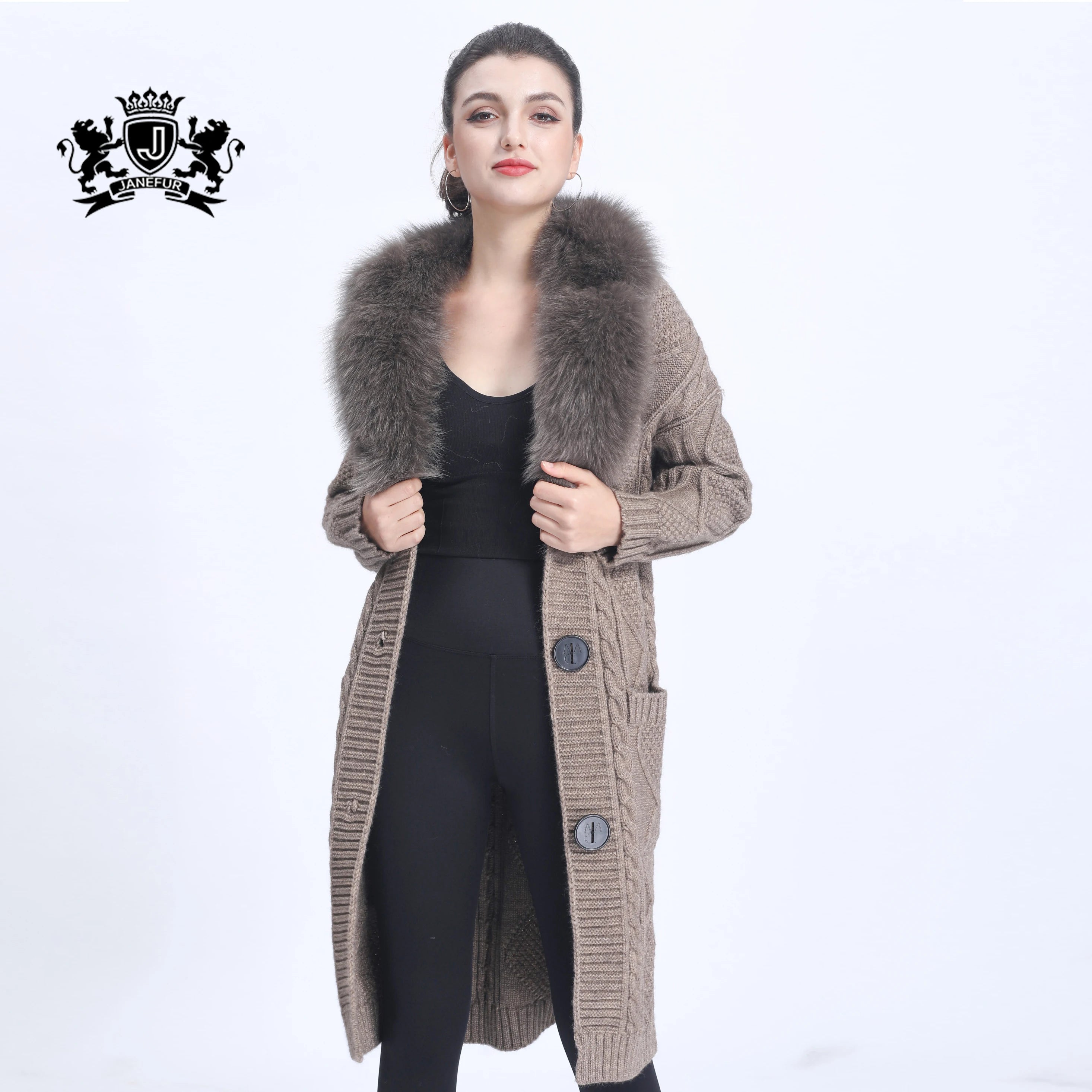 Autumn Winter Women Warm Knitted Sweater Pocket Fashion Knit Cardigans Coat Lady V-neck Large Button Knitted Coat
