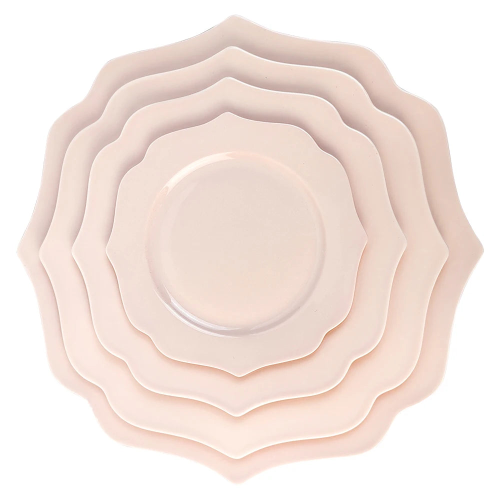 Romantic Pink Sunflower Bone China Plate Set Irregular Flower Shape Wedding Events Dinnerware with Color Enamel Technique