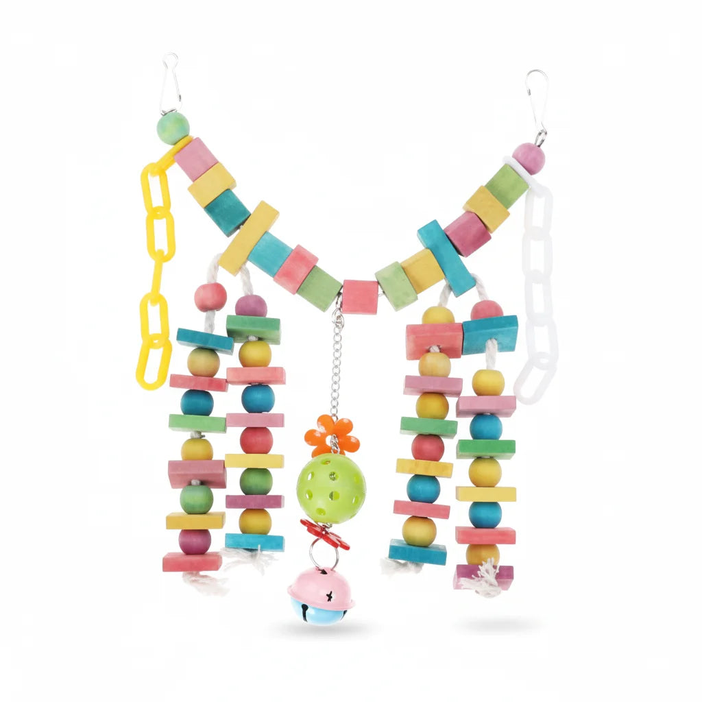 Rainbow Drawbridge Swing Stairs Bird Toy for Parrots Durable Molar Wood and Rope Toy 2 Sets in Bag for Small Animals and Pets